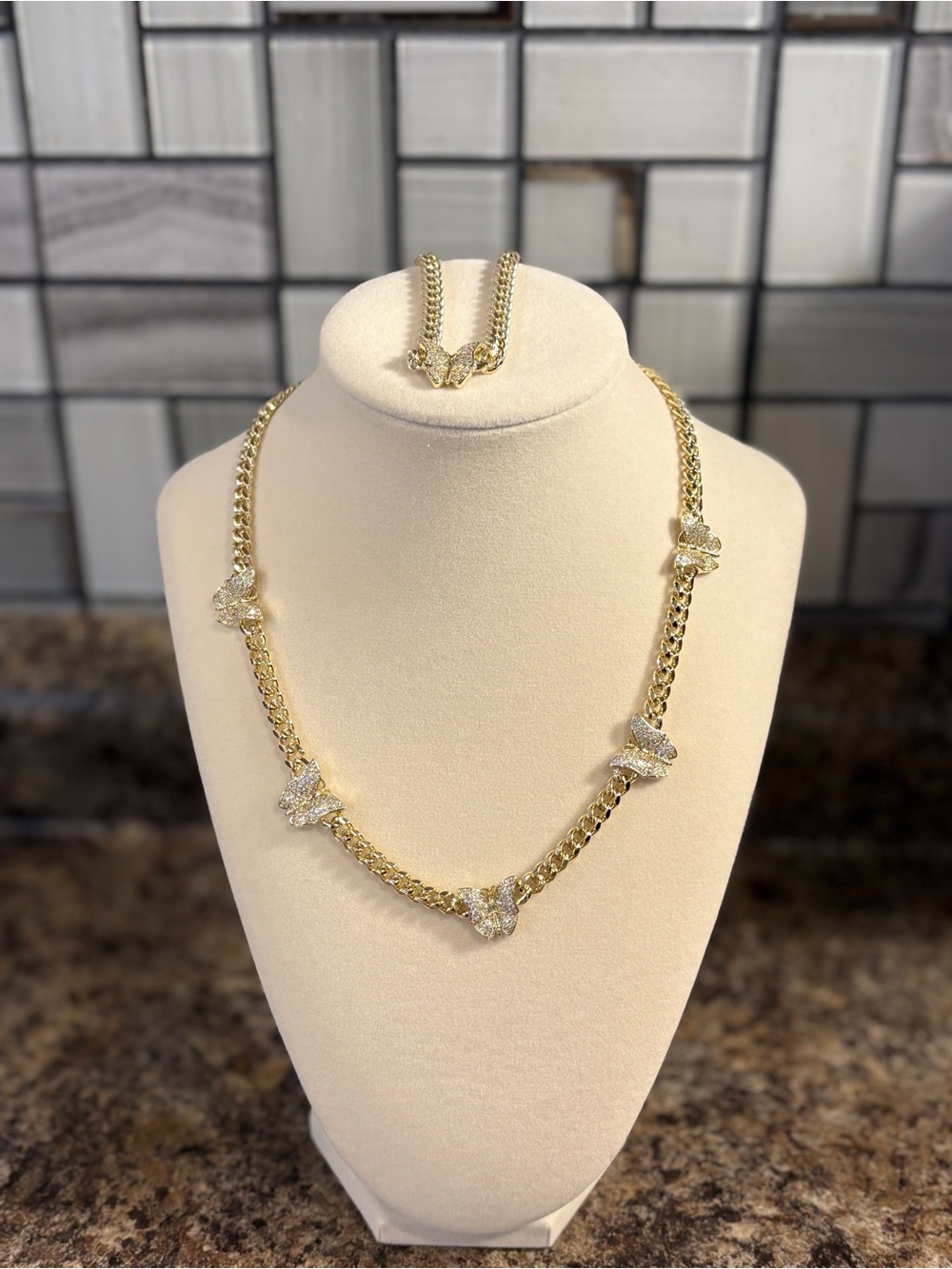 Gold Butterfly Accent Chain Necklace - Women Jewelry Laminated gold